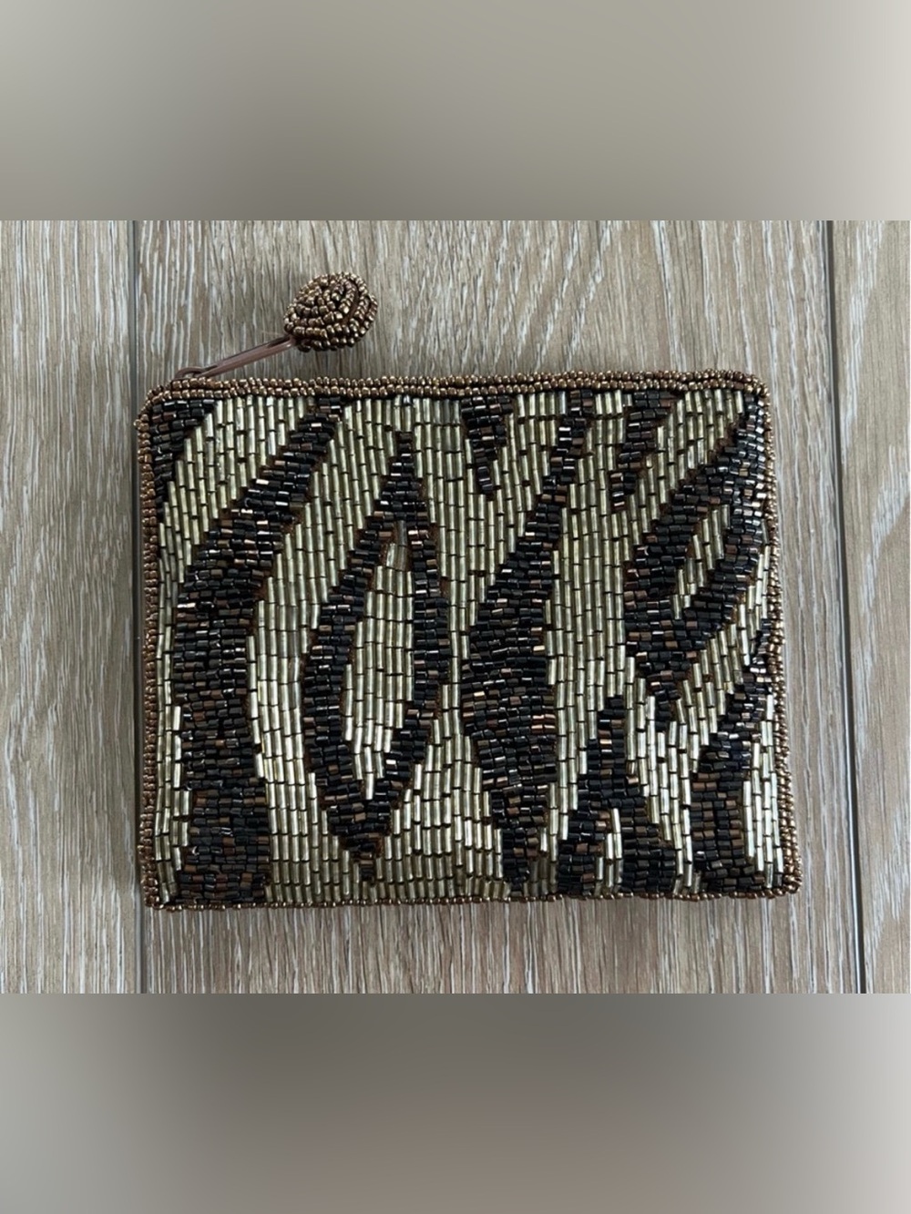 Brown and Gold Beaded Coin Purse/Pouch